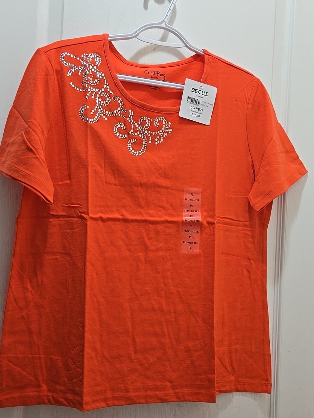 Coral Bay Orange Short Sleeve Tee with Rhinestone Swirl